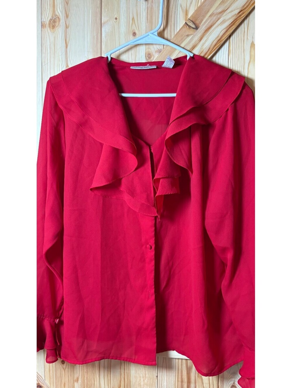 Karen Scott Red Ruffle Collar Button-Up Blouse Size 14